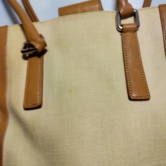 VINTAGE COACH 9429 BONNIE BUCKET LINEN LEATHER TAN CREAM SHOULDER BAG - Picture 9 of 13